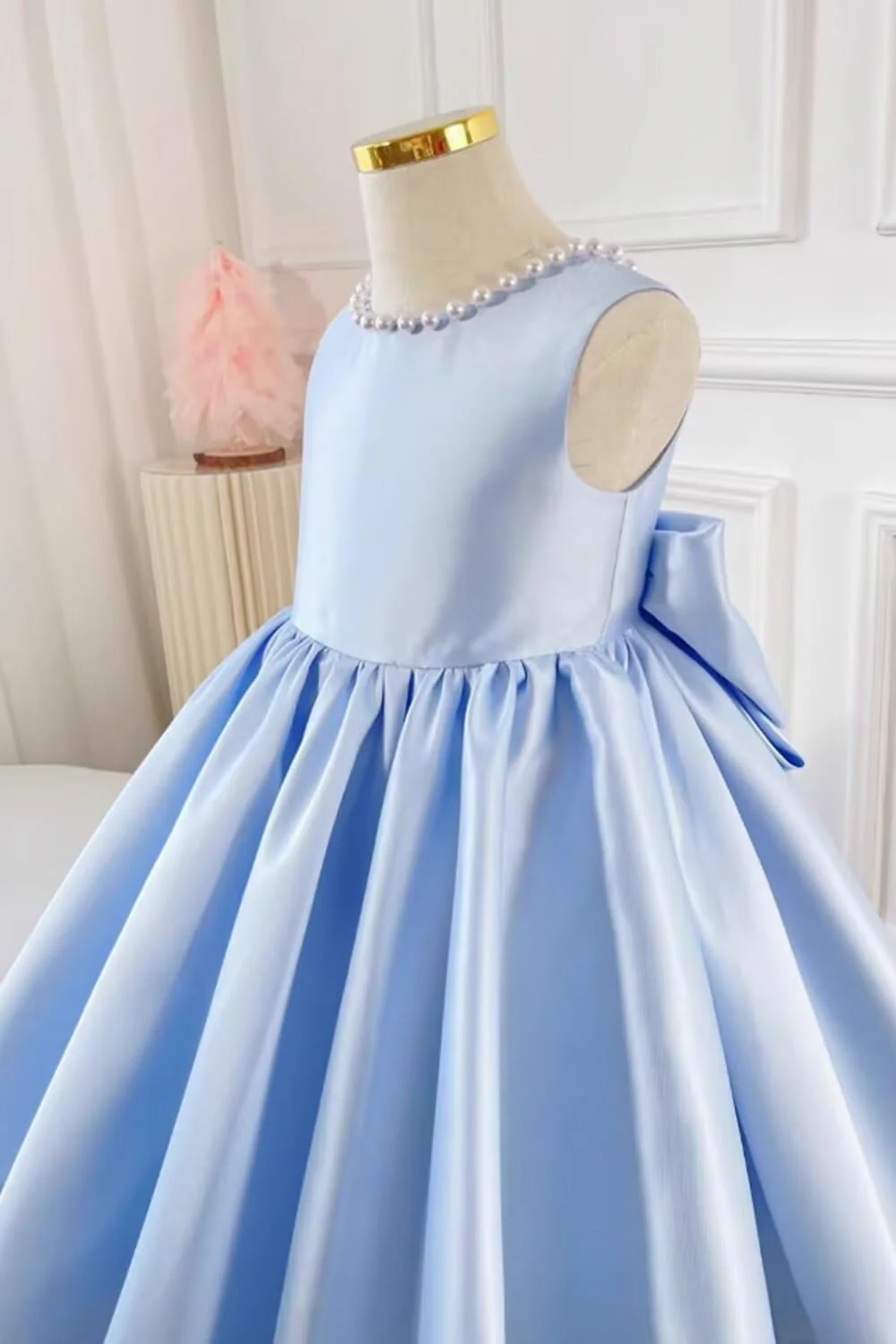 Beading V-Neck Back Sleeveless Floor Length Flower Girl Party Dress with Bow - Image 3