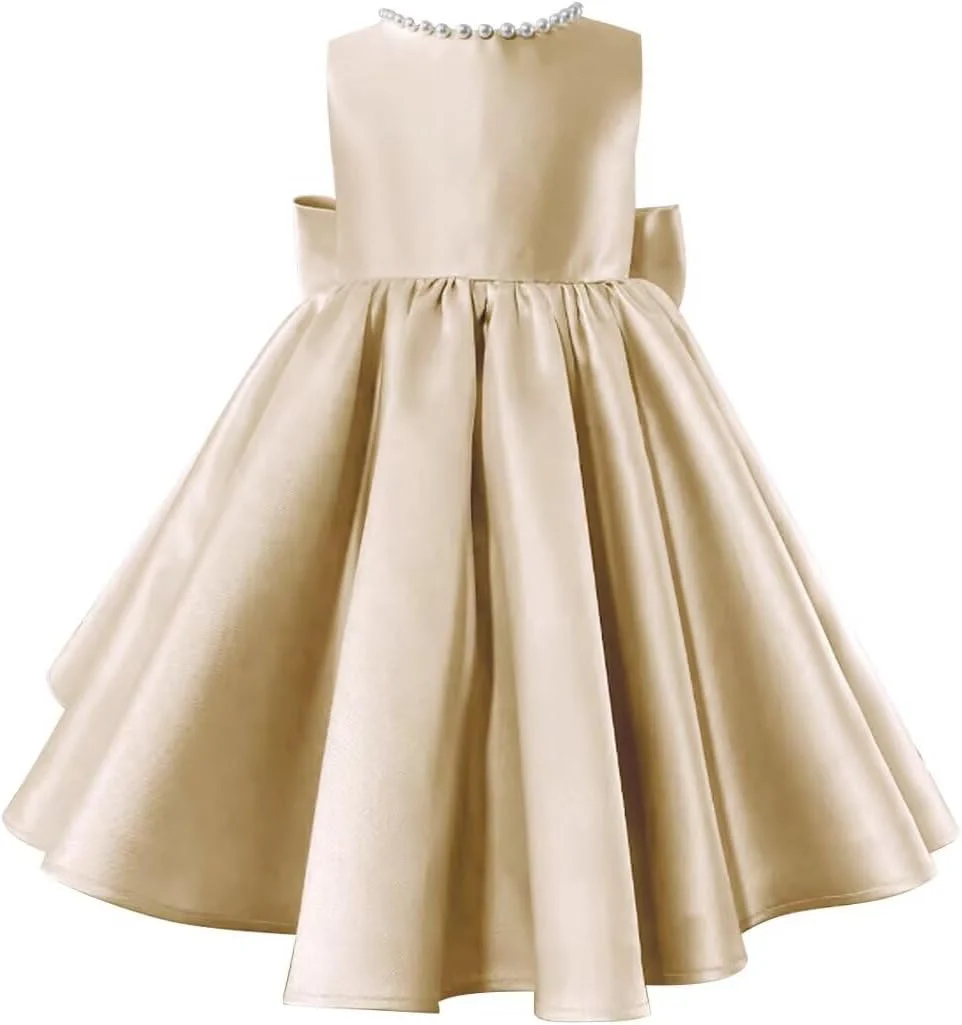Beading V-Neck Back Sleeveless Floor Length Flower Girl Party Dress with Bow - Image 5