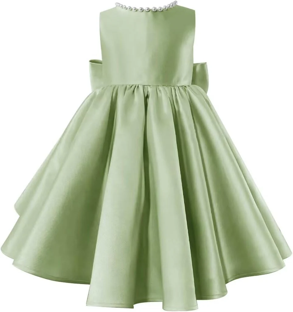 Beading V-Neck Back Sleeveless Floor Length Flower Girl Party Dress with Bow - Image 7