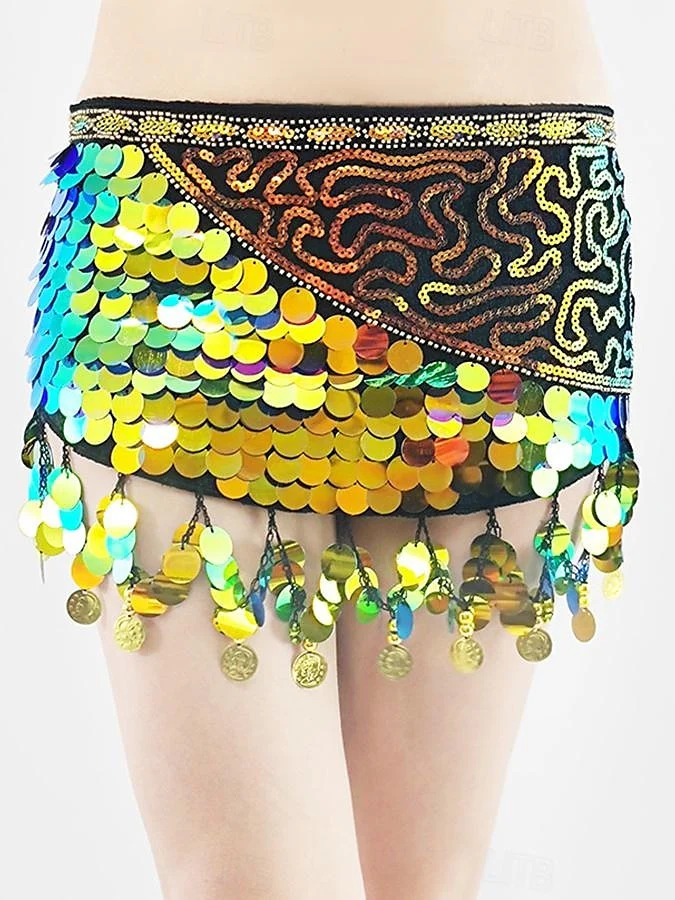 Belly Dance Belt Splicing Sequins Women's Performance Training Sleeveless High Polyester - Image 3