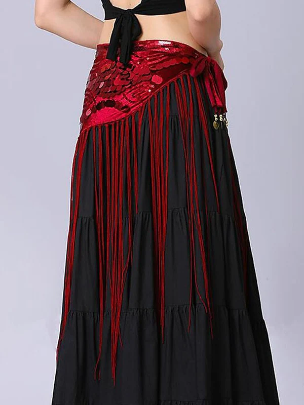 Belly Dance Dance Accessories Belt Glitter Cinch Cord Tassel Women's Performance Training High Polyester Sequined - Image 3