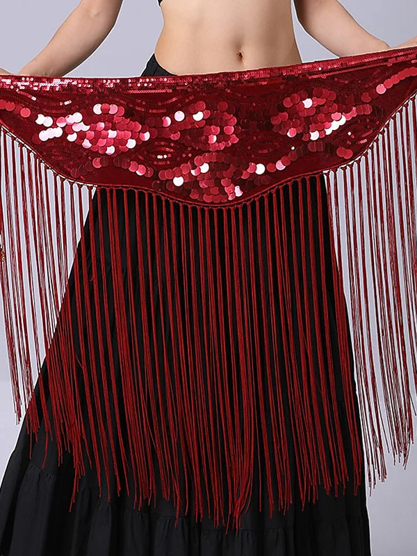 Belly Dance Dance Accessories Belt Glitter Cinch Cord Tassel Women's Performance Training High Polyester Sequined - Image 4