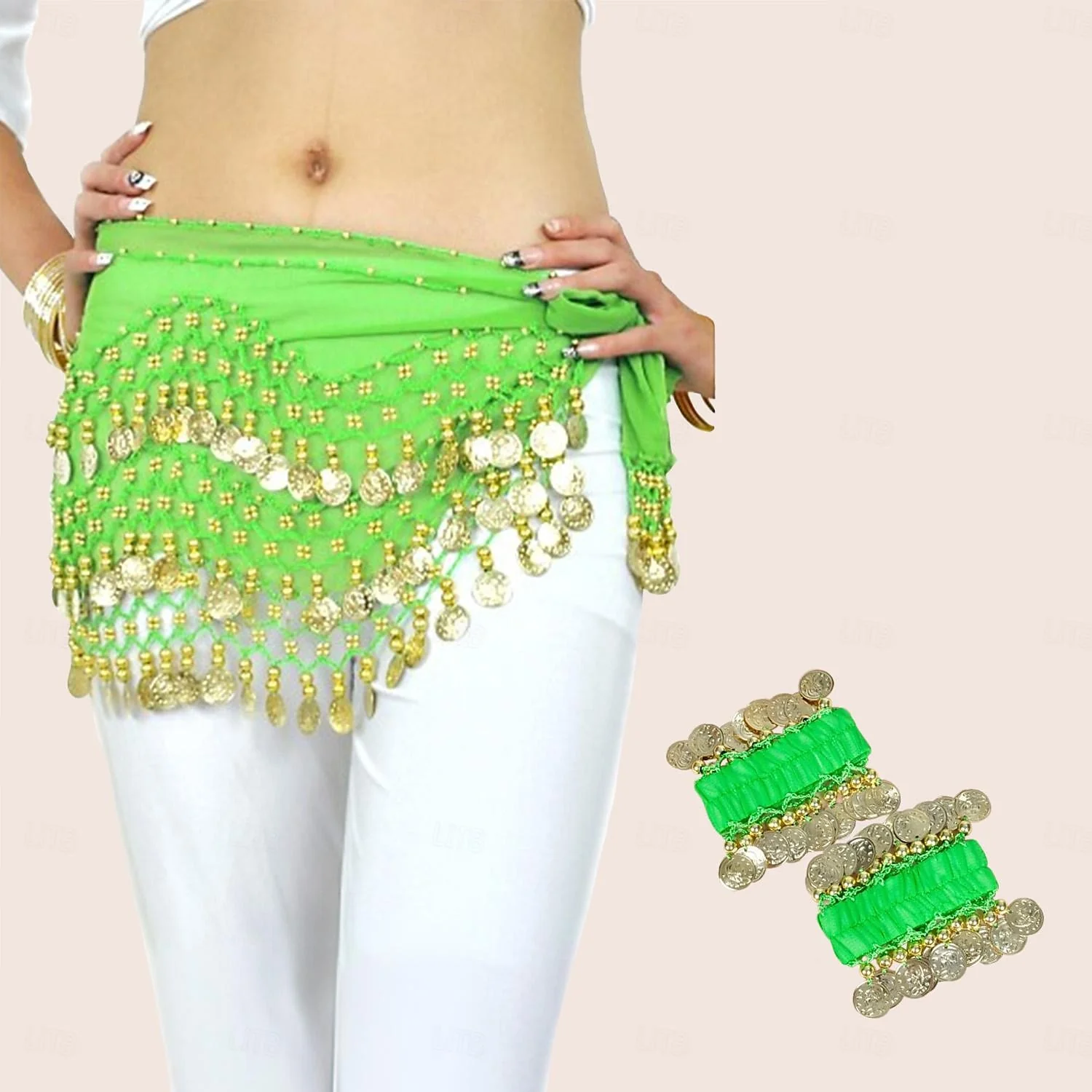 Belly Dance Hip Scarf Coin Beading Sequins Women's Training Chiffon with Coin Tassel Dance Accessories - Image 4
