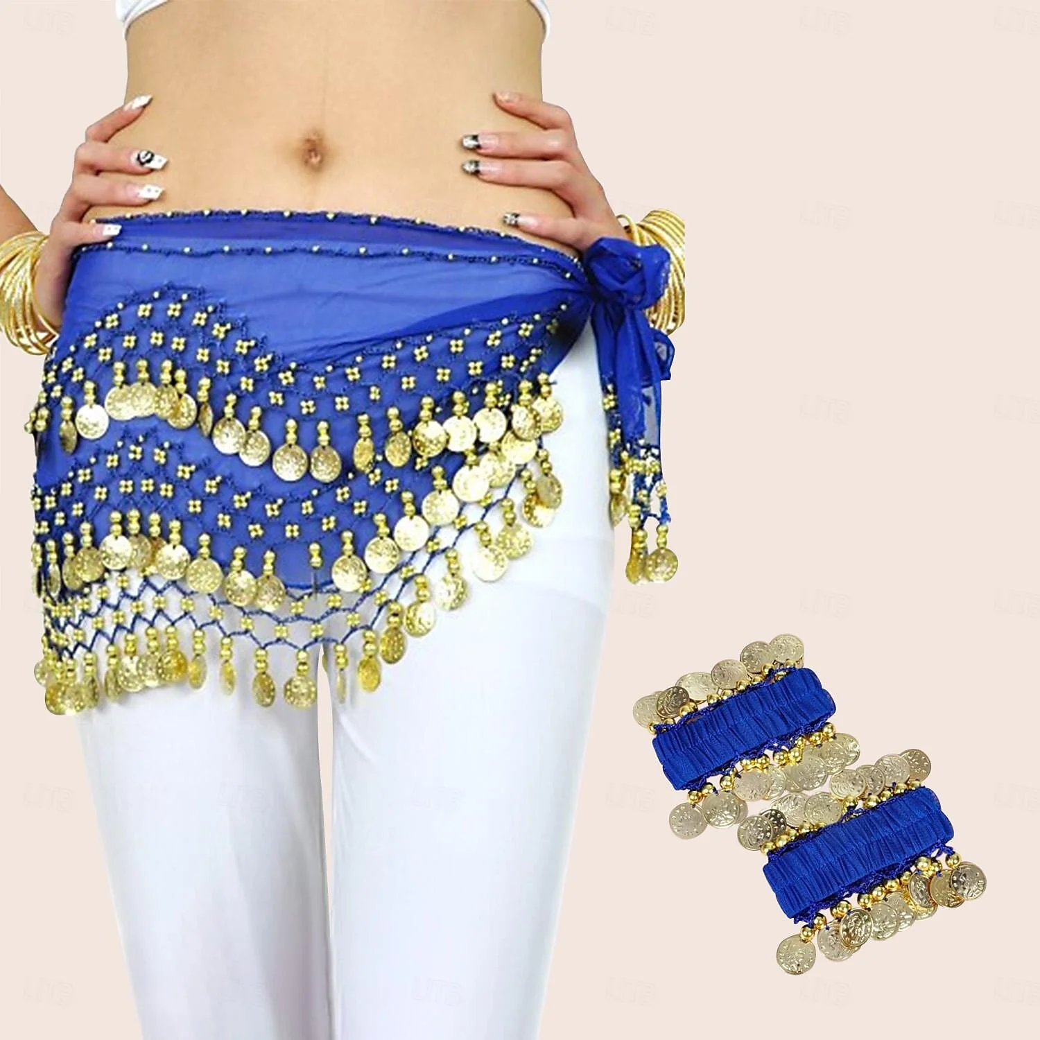 Belly Dance Hip Scarf Coin Beading Sequins Women's Training Chiffon with Coin Tassel Dance Accessories - Image 7