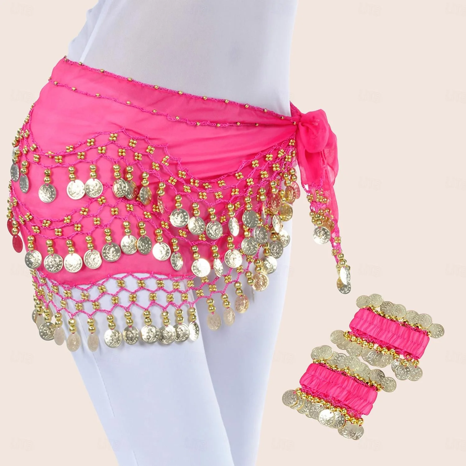 Belly Dance Hip Scarf Coin Beading Sequins Women's Training Chiffon with Coin Tassel Dance Accessories - Image 9