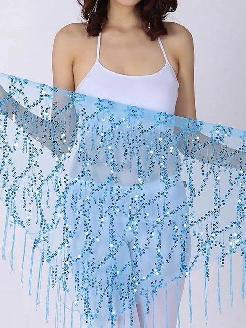 Belly Dance Hip Scarves Women's Performance Chinlon Sequin Hip Scarf Party Accessories - Image 4