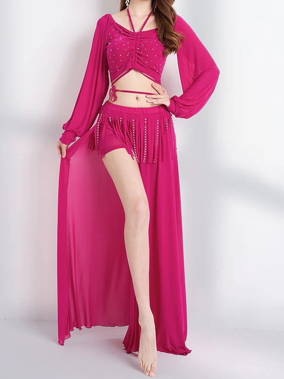 Belly Dance Long Sleeve Skirts Tassel Sequins Women's Performance Party - Image 4