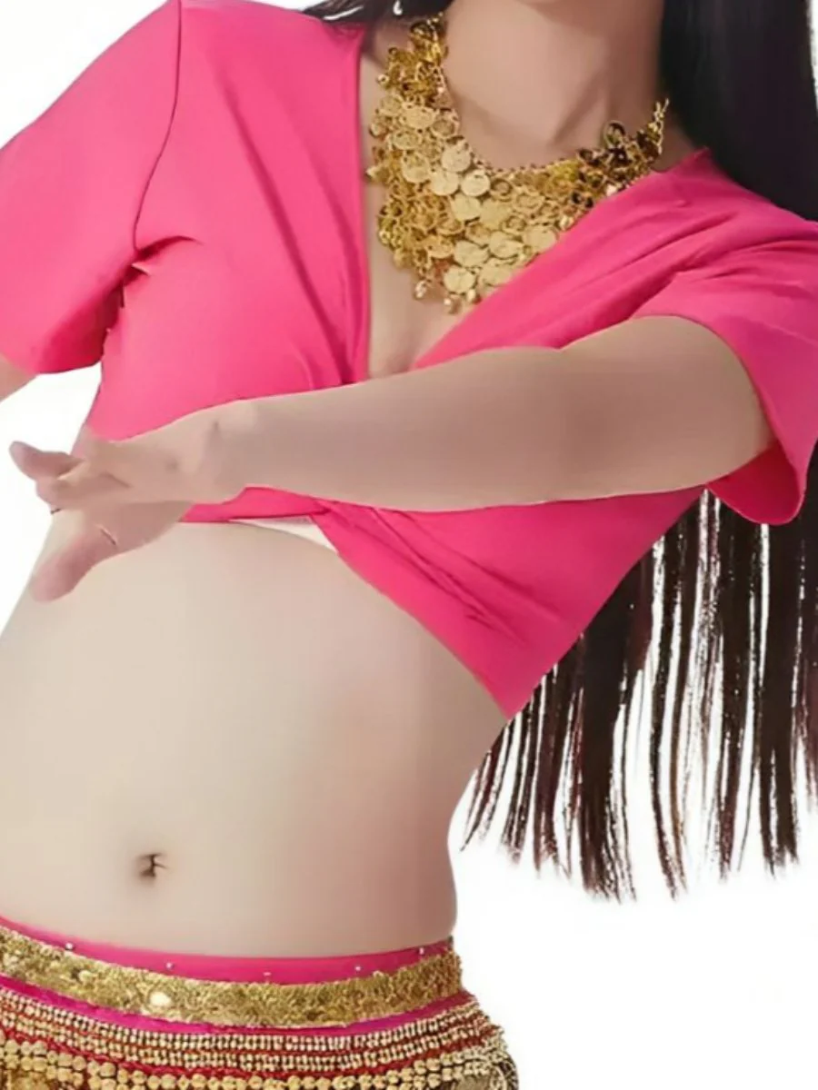 Belly Dance Short Sleeves Vest Ruched Performance Costume with Wrap - Image 2