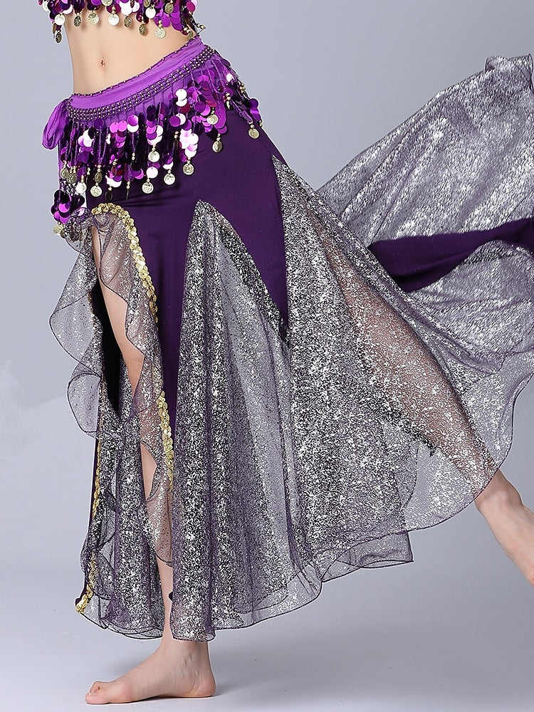 Belly Dance Skirts Pure Color Splicing Tulle Women's Performance - Image 3