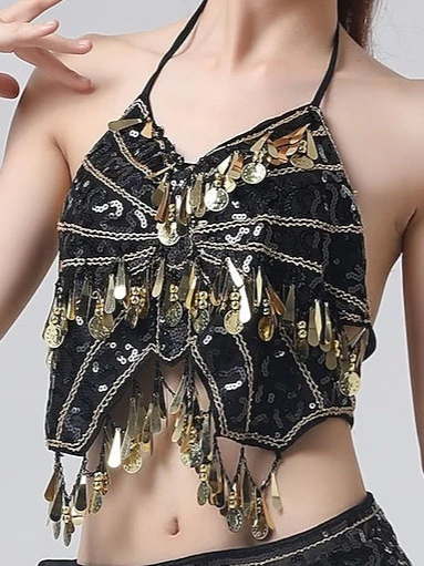 Belly Dance Sleeveless Top Solid Splicing Paillette Women's Training Performance - Image 10