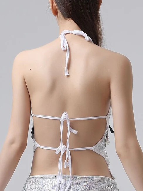 Belly Dance Sleeveless Top Solid Splicing Paillette Women's Training Performance - Image 2