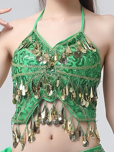 Belly Dance Sleeveless Top Solid Splicing Paillette Women's Training Performance - Image 9