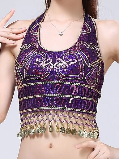 Belly Dance Sleeveless Top Tassel Solid Splicing Women's Training Performance - Image 6