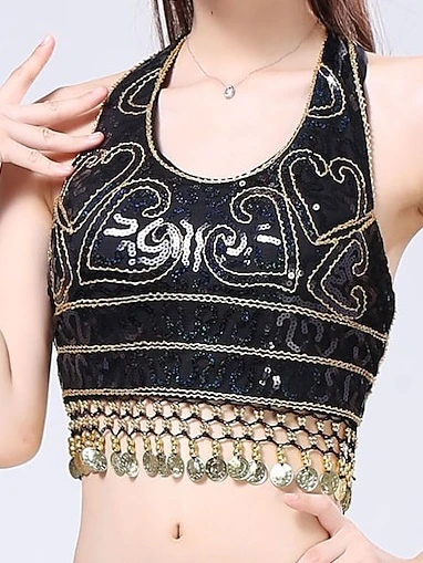 Belly Dance Sleeveless Top Tassel Solid Splicing Women's Training Performance - Image 8
