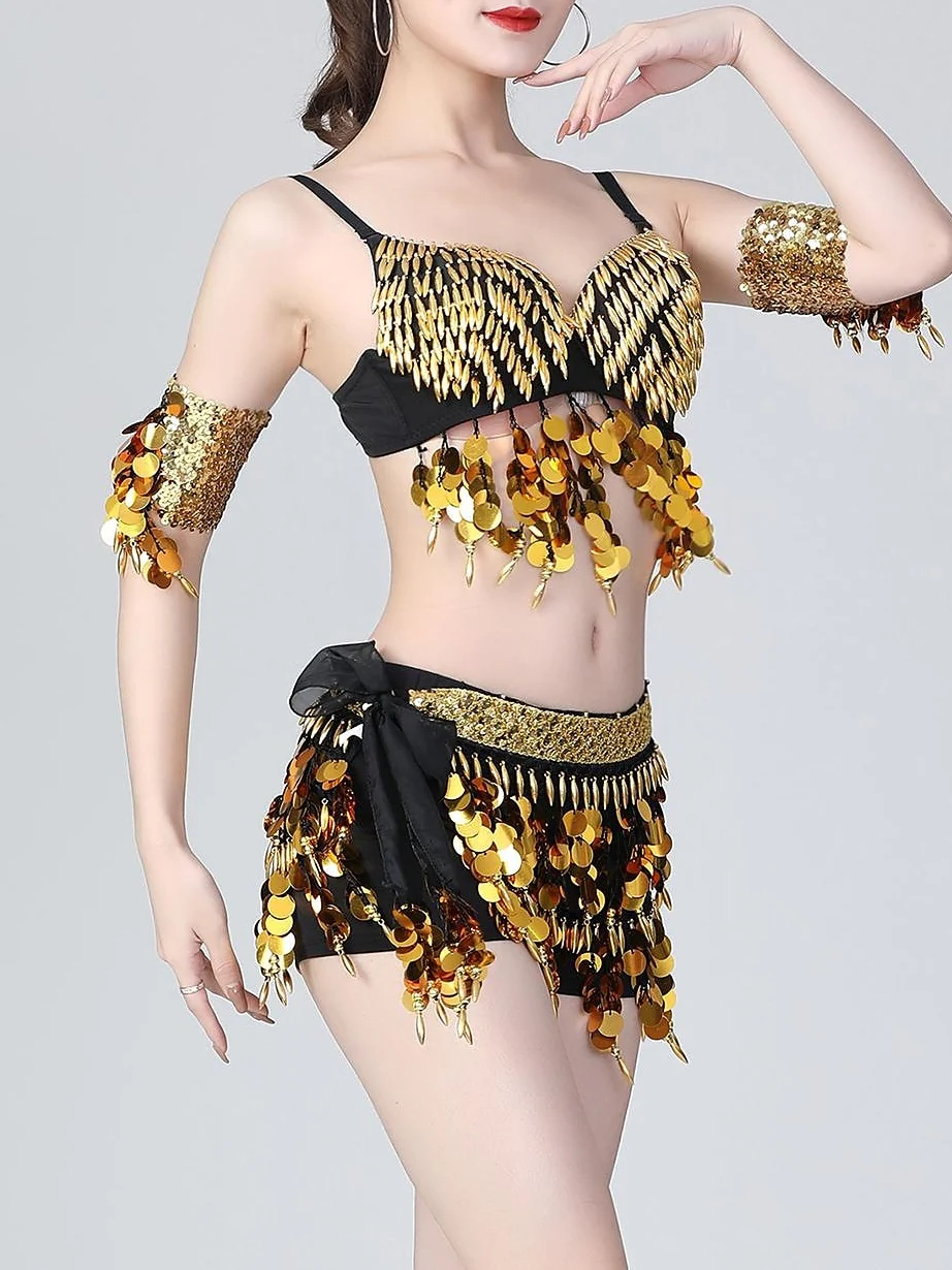 Belly Dance Top Sleeveless Beading Ruching Split Joint Women's Training Performance - Image 3