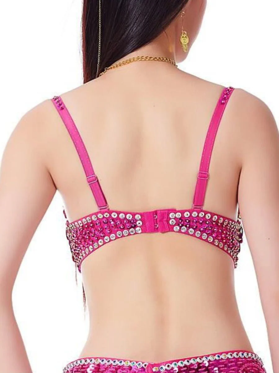Belly Dancewear Rhinestone Sequin Sleeveless Spaghetti Bra - Image 12