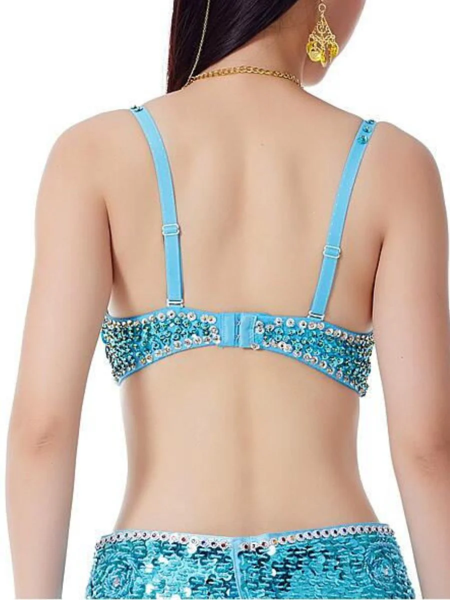Belly Dancewear Rhinestone Sequin Sleeveless Spaghetti Bra - Image 21