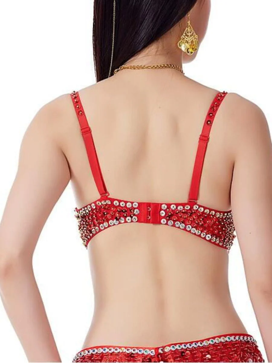 Belly Dancewear Rhinestone Sequin Sleeveless Spaghetti Bra - Image 9