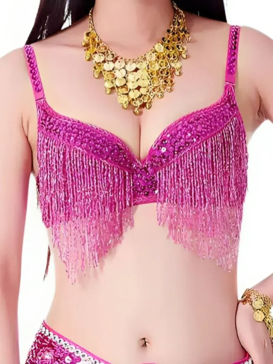 Belly Dancewear Rhinestone Tassel Sleeveless Spaghetti Straps Bra - Image 15