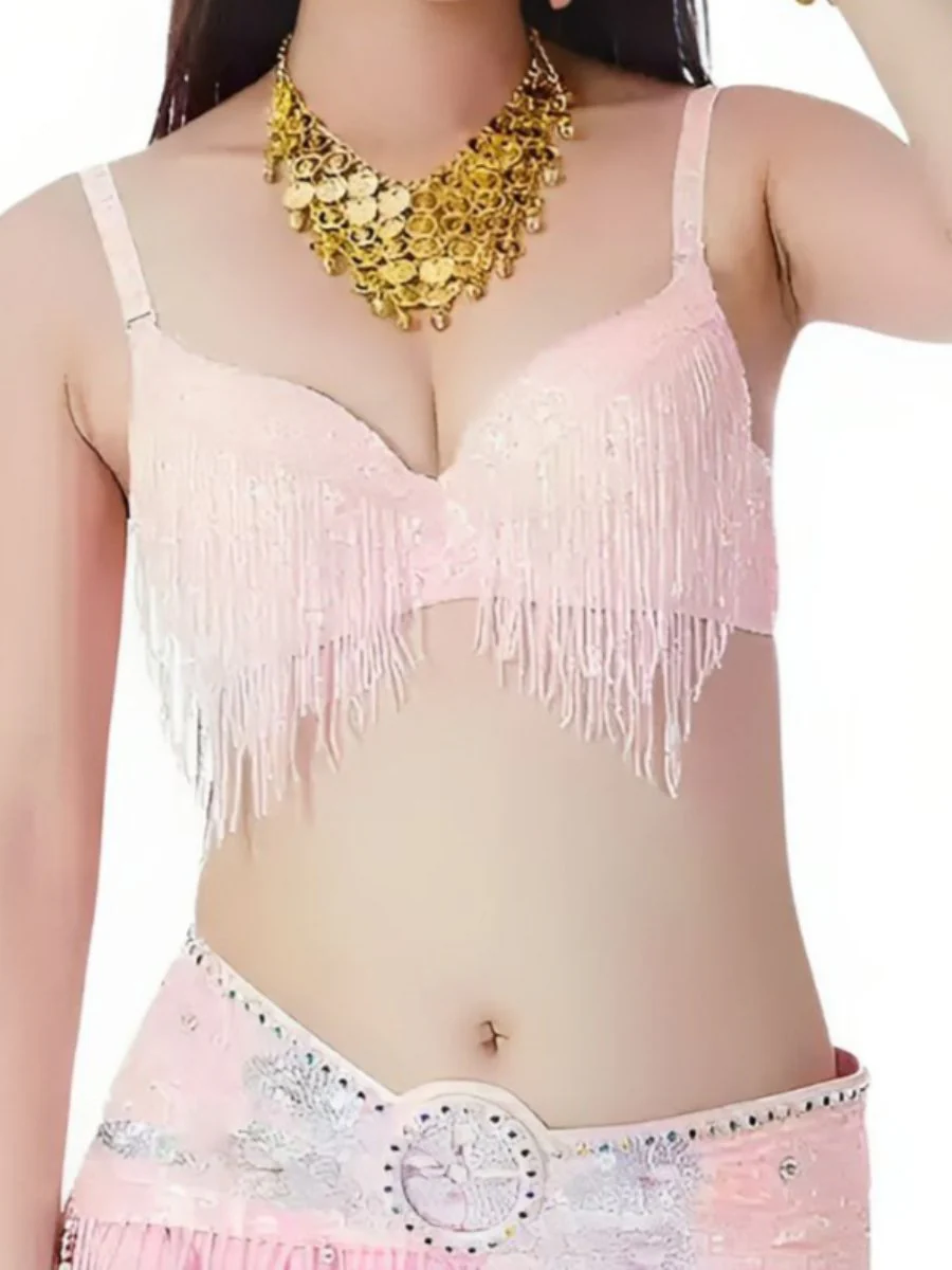 Belly Dancewear Rhinestone Tassel Sleeveless Spaghetti Straps Bra - Image 5