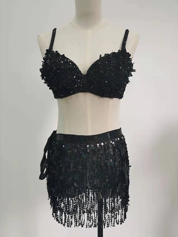 Belly Exotic Sleeveless Dancewear Skirts Tassel Solid Splicing Women's  Training Performance - Image 8