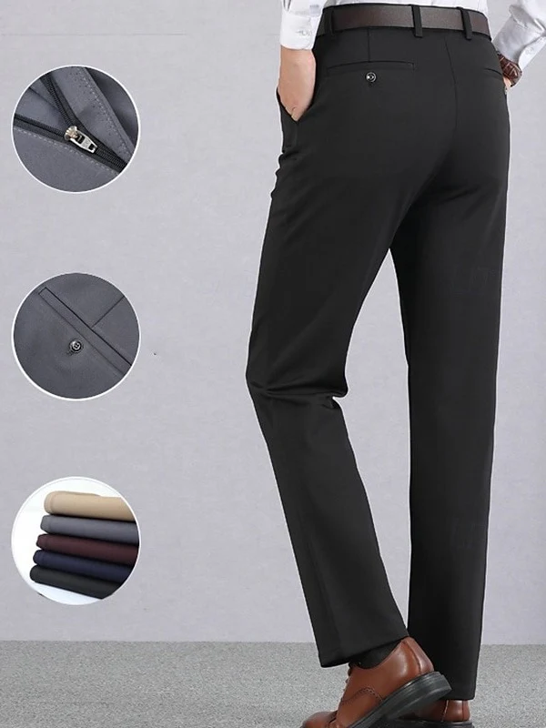 Black Gray Men's Thick Long Solid Color High Elasticity Standard Fit Warm Pants - Image 2