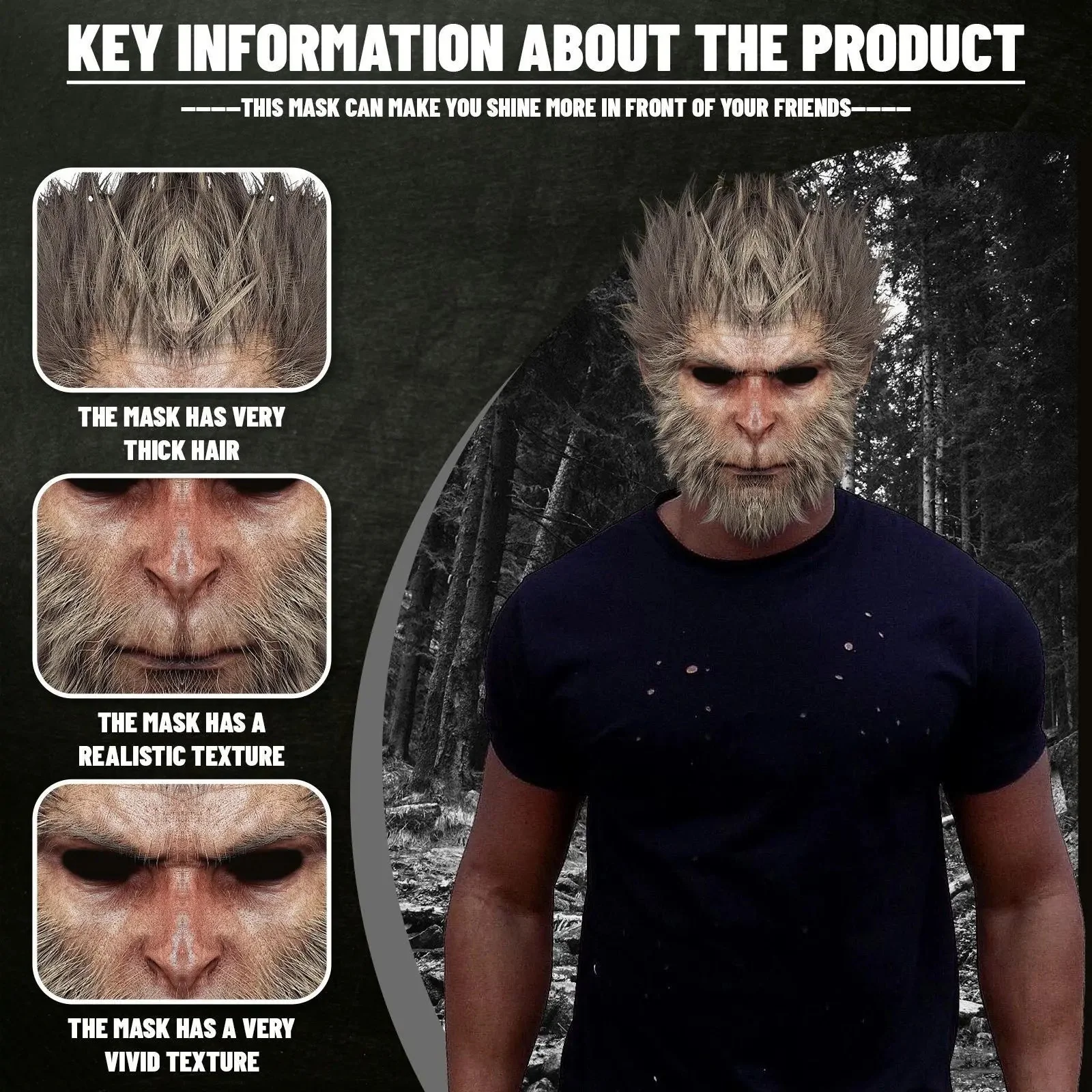 Black Myth Wukong Full Head Covering Halloween Mask - Image 2
