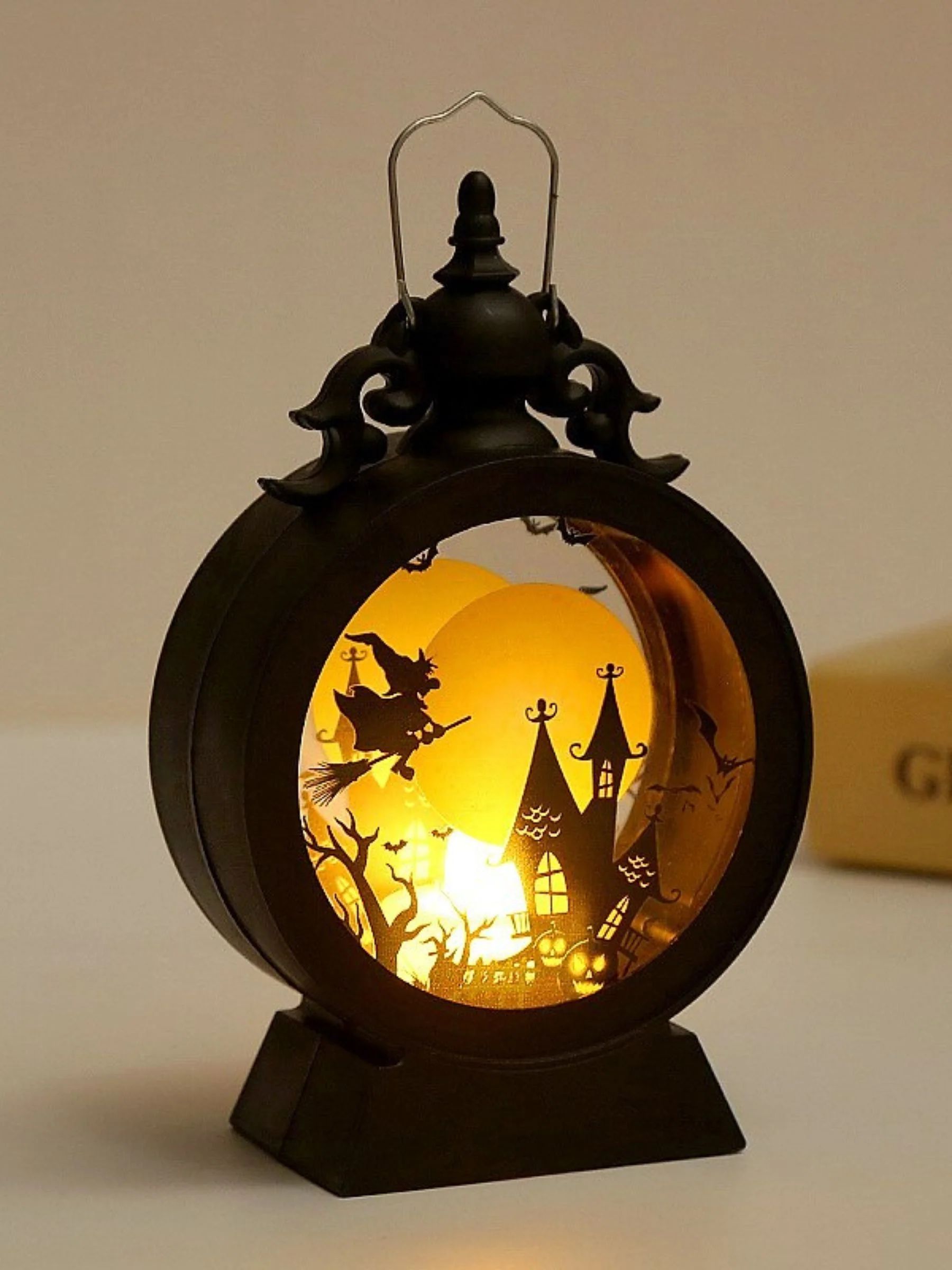 Black Retro Glass Hanging Decoration Round Lantern Halloween Garden Props - Image 3