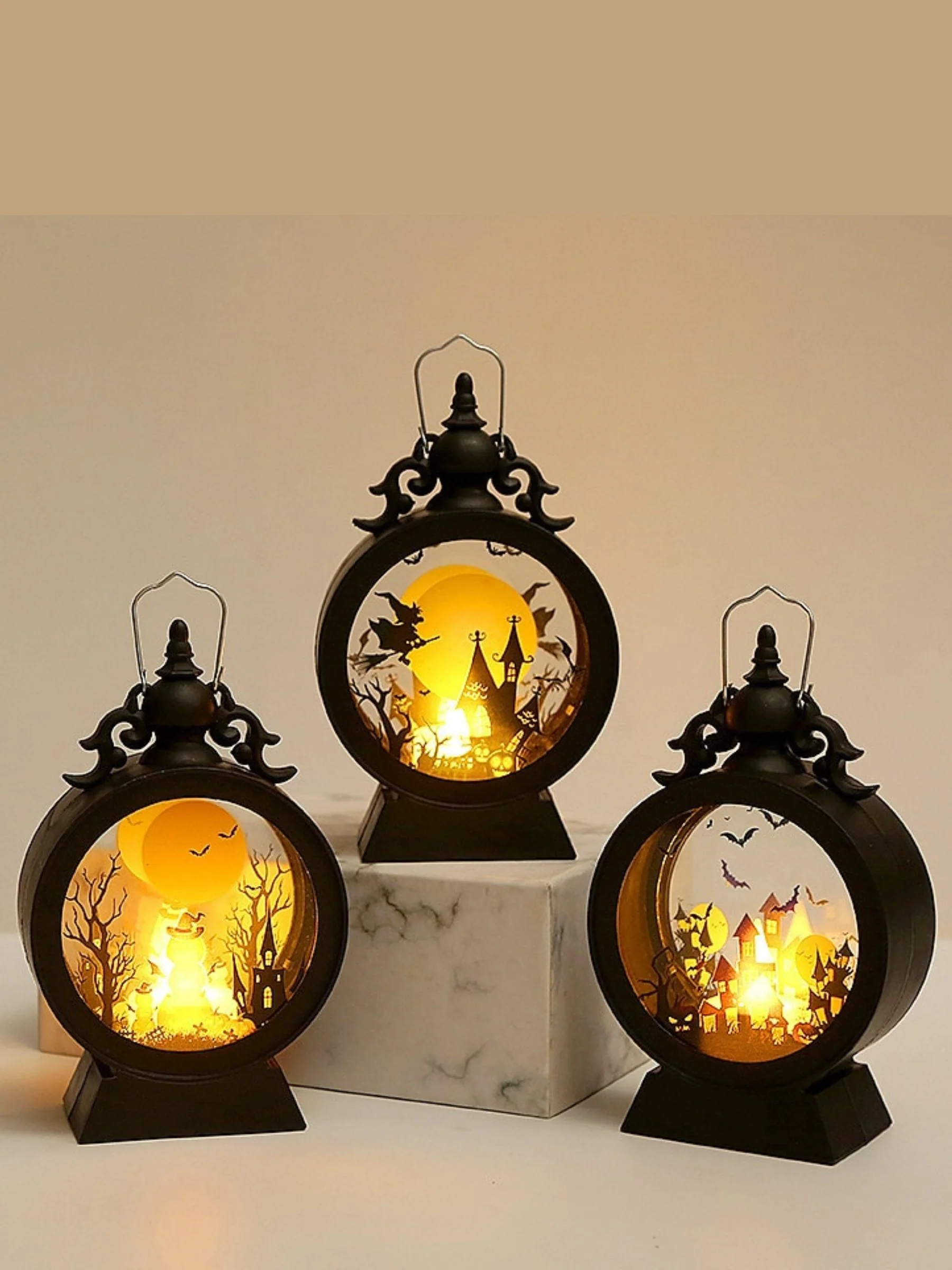 Black Retro Glass Hanging Decoration Round Lantern Halloween Garden Props - Image 4