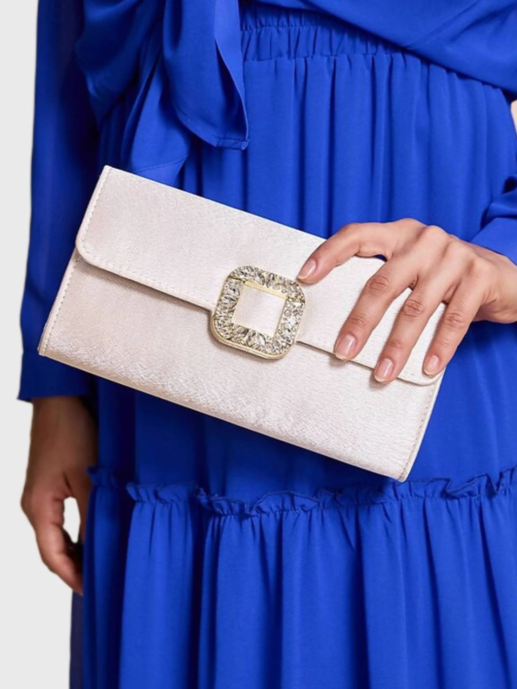 Black Satin Elegant Clutch Bag with Rhinestone Buckle - Image 5