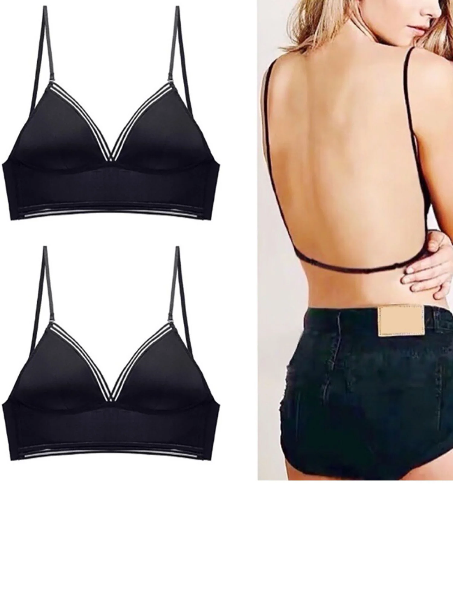 Black Sexy Slim Strap Backless Bra - Image 8