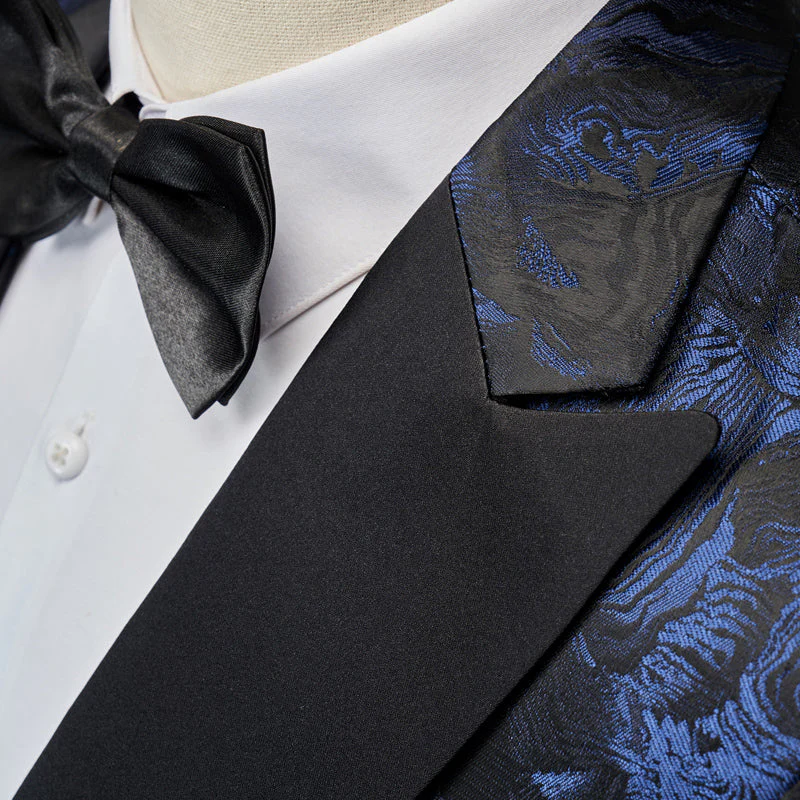 Blue Red Gold Black Men's Tailored Fit Single Breasted One-button 3 Pieces Printed Wedding Suits - Image 2