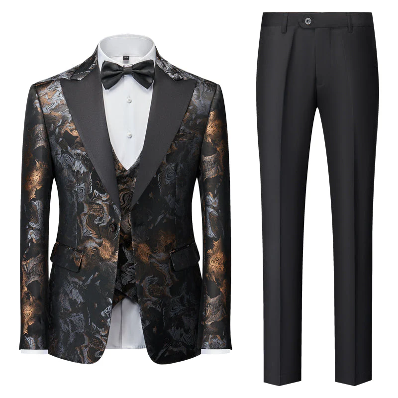 Blue Red Gold Black Men's Tailored Fit Single Breasted One-button 3 Pieces Printed Wedding Suits - Image 5