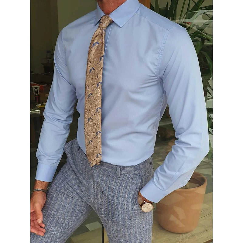 Blue Shirt Men's Standard Fit Long Sleeves Solid Color Shirt - Image 3