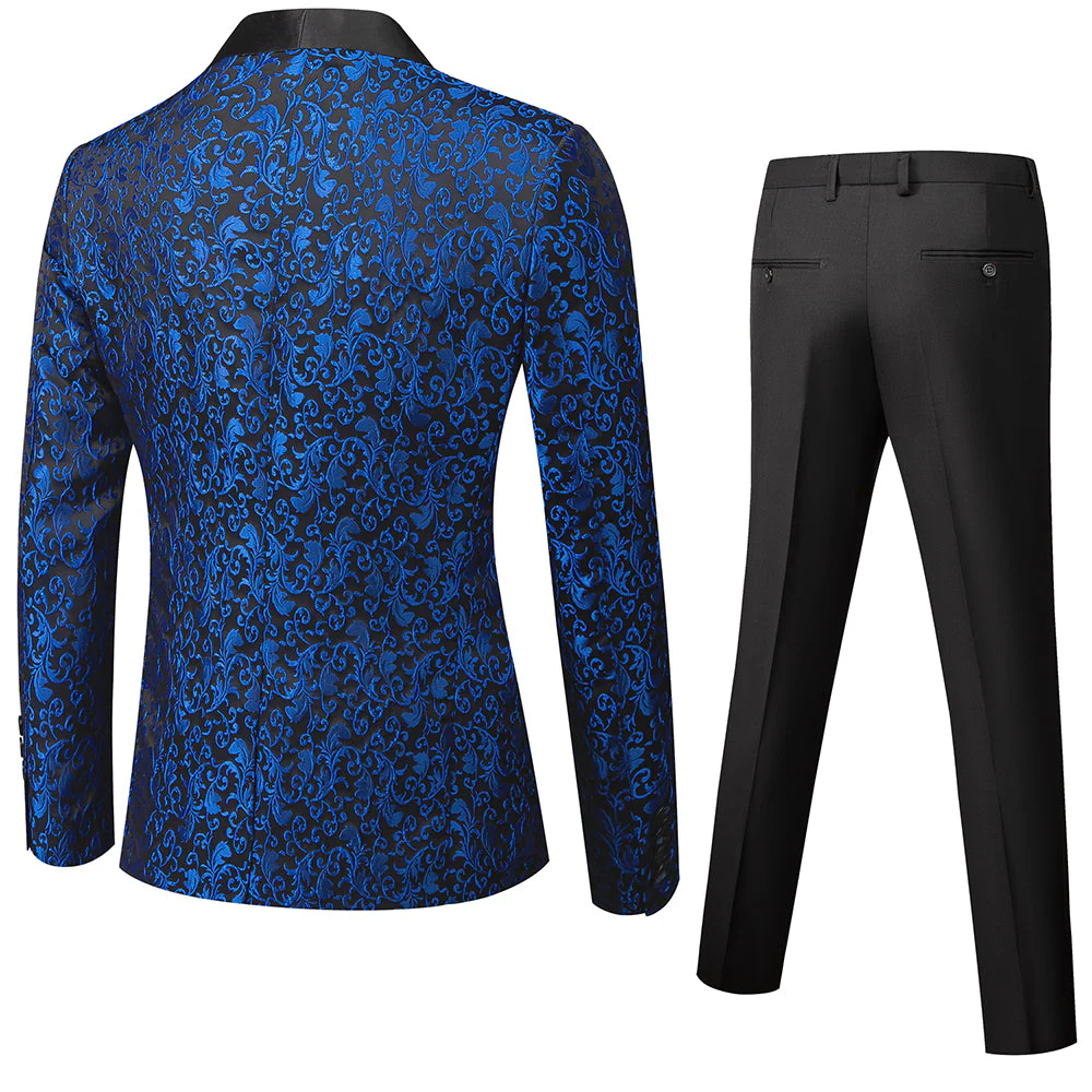Blue White Black Burgundy Men's Tailored Fit Single Breasted One-button 2 Pieces Printed Prom Party Suits - Image 2