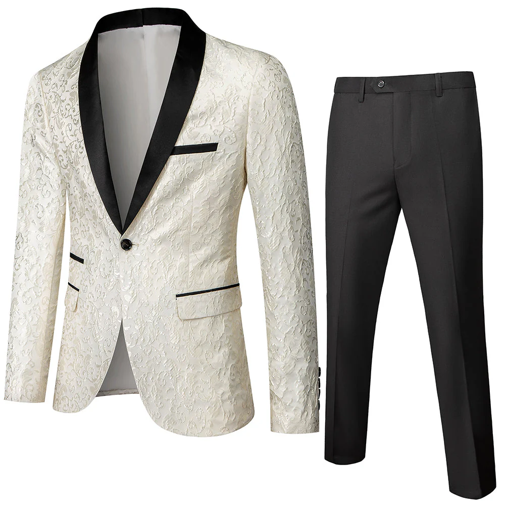 Blue White Black Burgundy Men's Tailored Fit Single Breasted One-button 2 Pieces Printed Prom Party Suits - Image 3