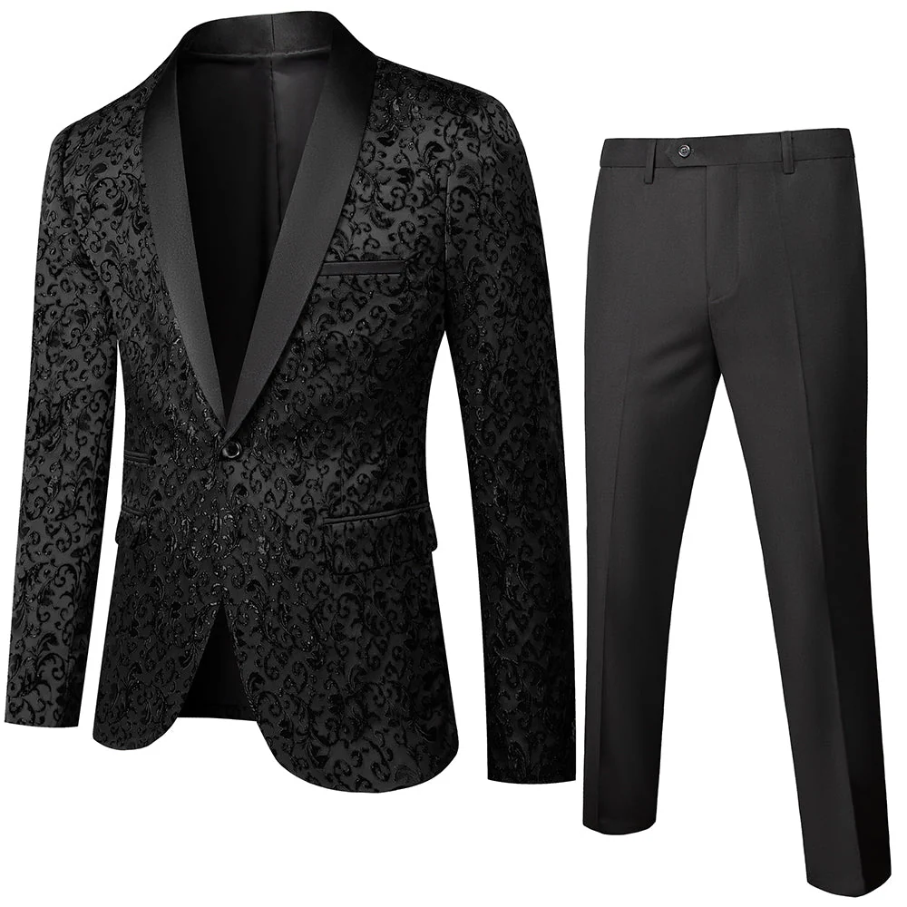 Blue White Black Burgundy Men's Tailored Fit Single Breasted One-button 2 Pieces Printed Prom Party Suits - Image 4
