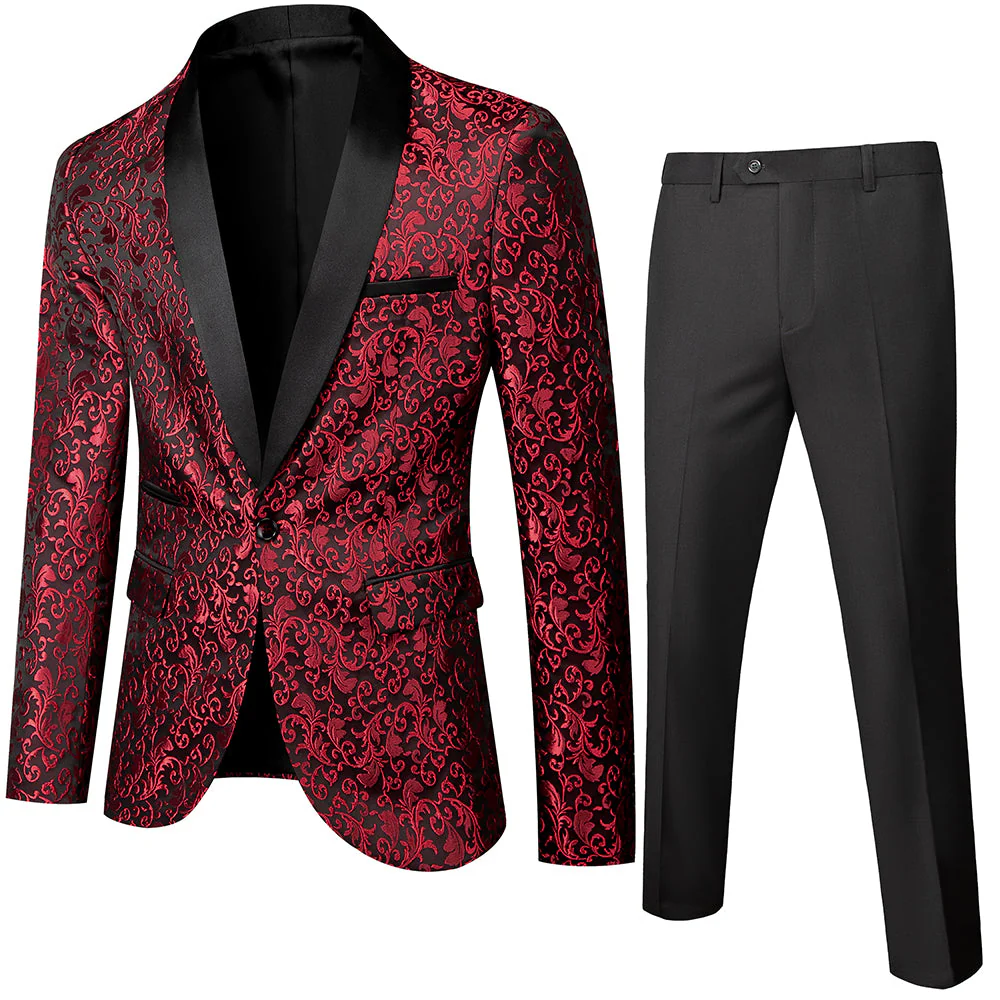 Blue White Black Burgundy Men's Tailored Fit Single Breasted One-button 2 Pieces Printed Prom Party Suits - Image 5