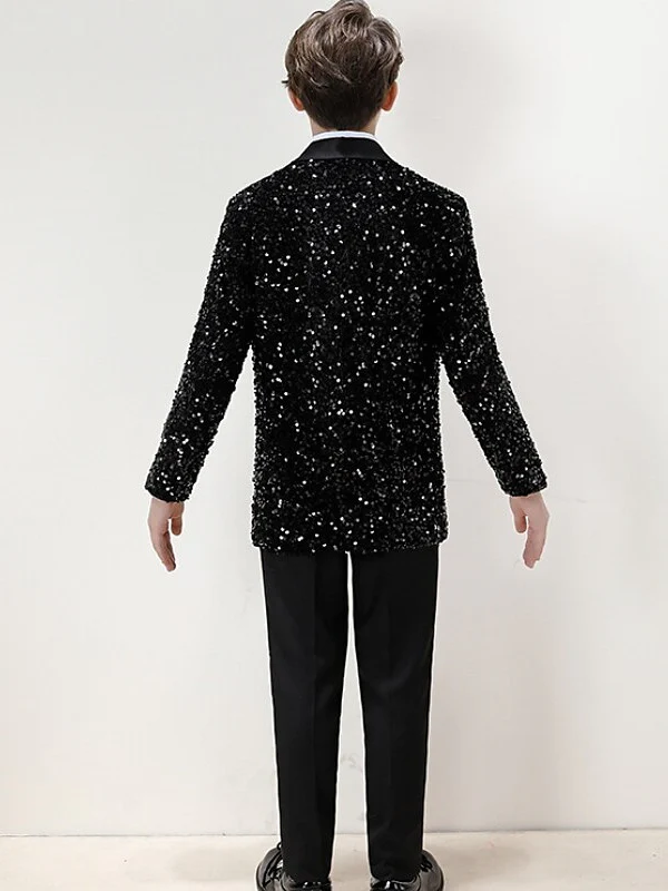 Boys Blazer Pants Clothing Set Long Sleeves 3 Pieces Boy's Wedding Suit Sets with Sequins - Image 3