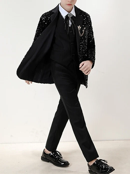 Boys Blazer Pants Clothing Set Long Sleeves 3 Pieces Boy's Wedding Suit Sets with Sequins - Image 6