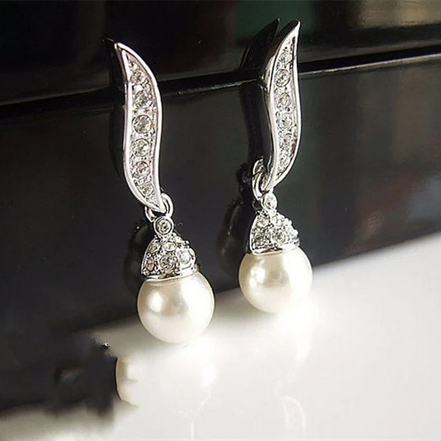 Bridal Jewelry Sets 1 set White Imitation Pearl Earrings Necklace - Image 2