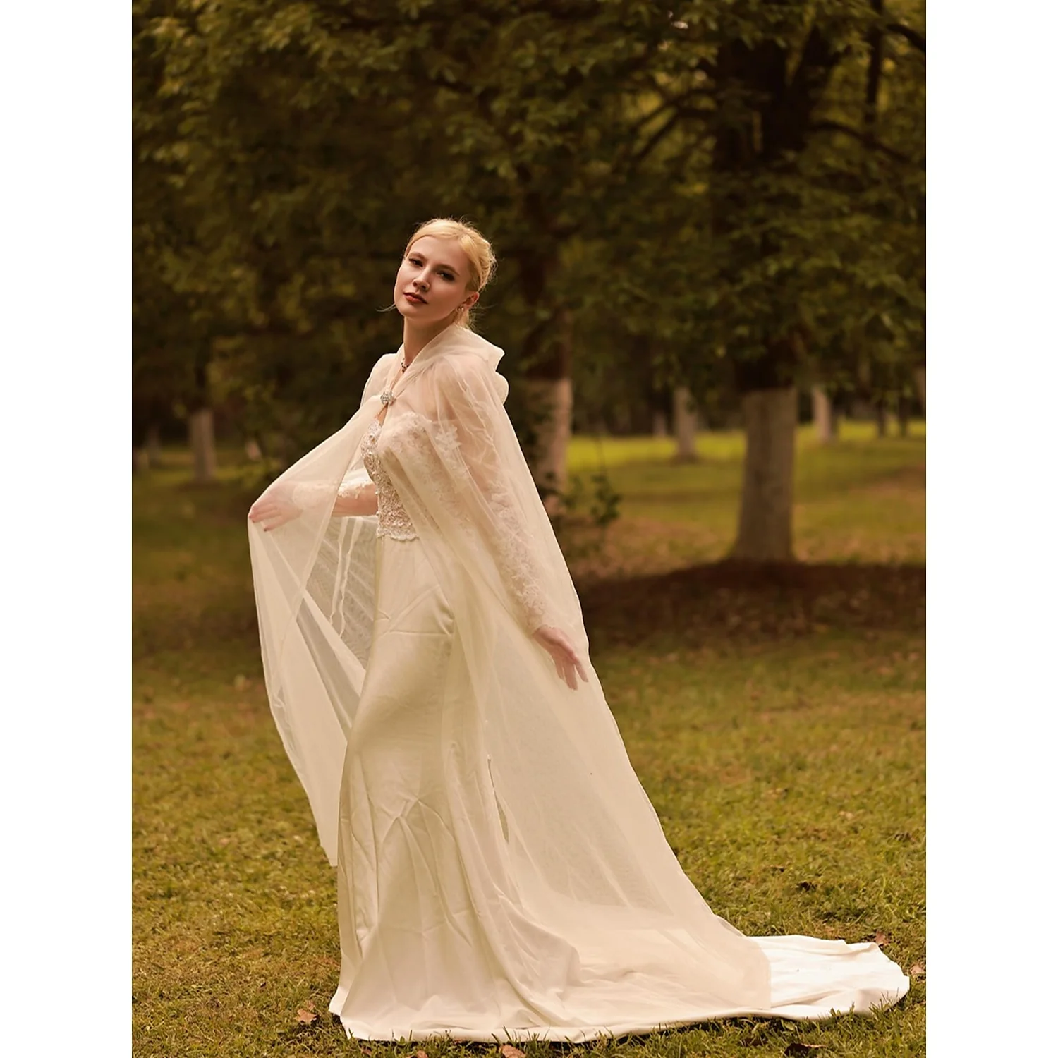 Bridal Long Sleeve Dolman Sleeve Tulle Wedding Wraps With Pure Color - Image 4