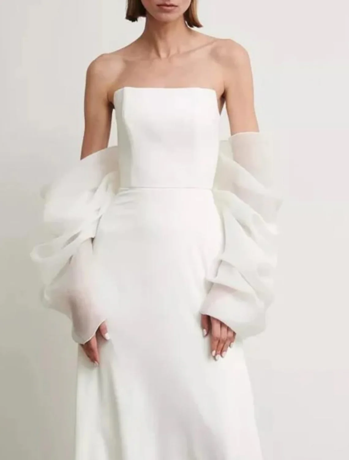 Bridal's Wraps Voiles & Sheers Bridal Half Sleeve Organza Wedding Wraps With Bowknot For Wedding All Seasons - Image 2