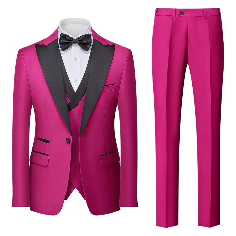 Burgundy Green Pink Red Blue White Men's Tailored Fit Single Breasted One-button 3 Pieces Solid Colored Wedding Suits - Image 4