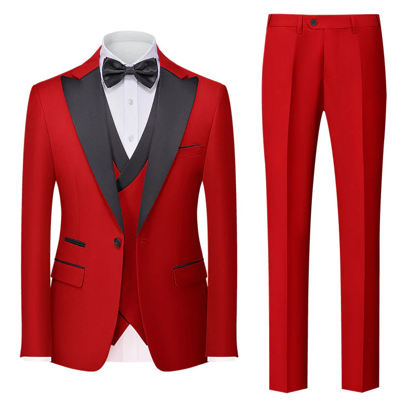 Burgundy Green Pink Red Blue White Men's Tailored Fit Single Breasted One-button 3 Pieces Solid Colored Wedding Suits - Image 5