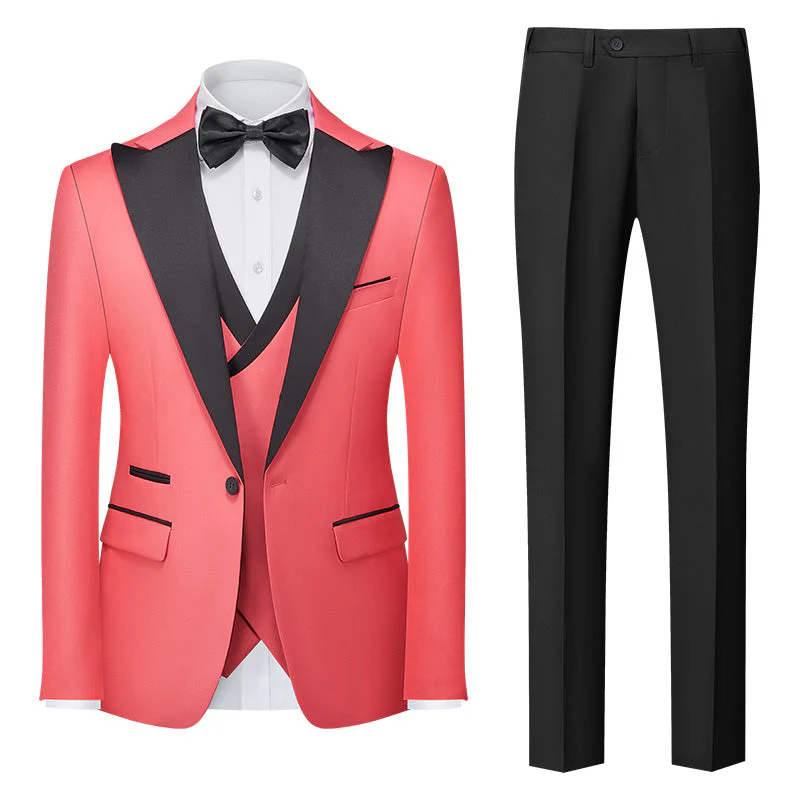 Burgundy Green Pink Red Blue White Men's Tailored Fit Single Breasted One-button 3 Pieces Solid Colored Wedding Suits - Image 9
