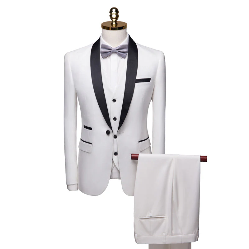 Burgundy White Blue Men's Tailored Fit Single Breasted One-button 3 Pieces Solid Colored Wedding Suits - Image 2