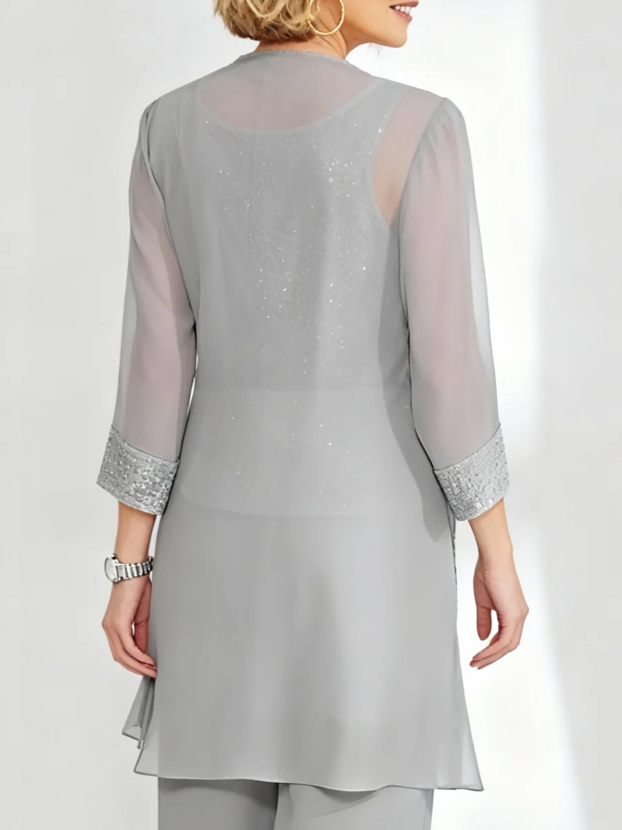 Chiffon 3/4 Sleeves Jacket Sequins Wraps Pure Color - Image 2