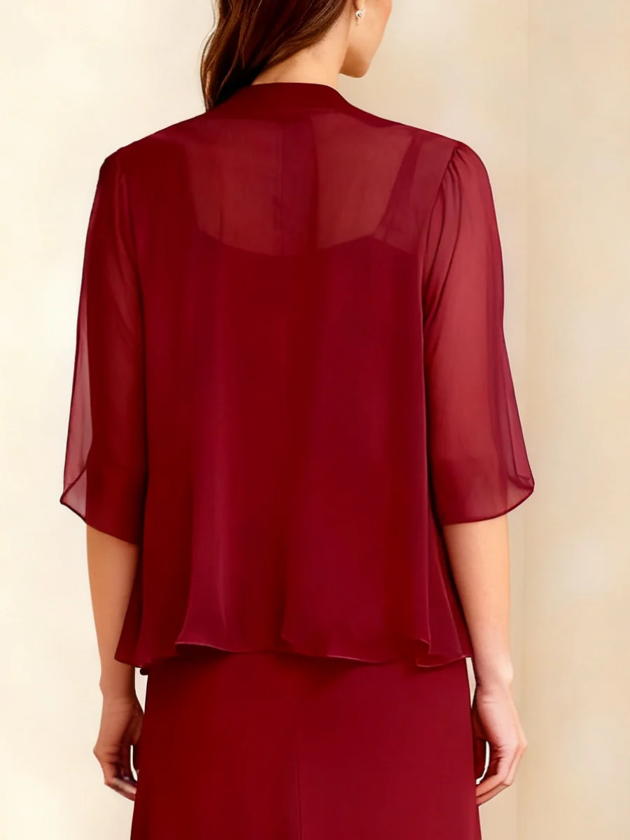 Chiffon Half Sleeves Pure Color Jacket Wraps - Image 2
