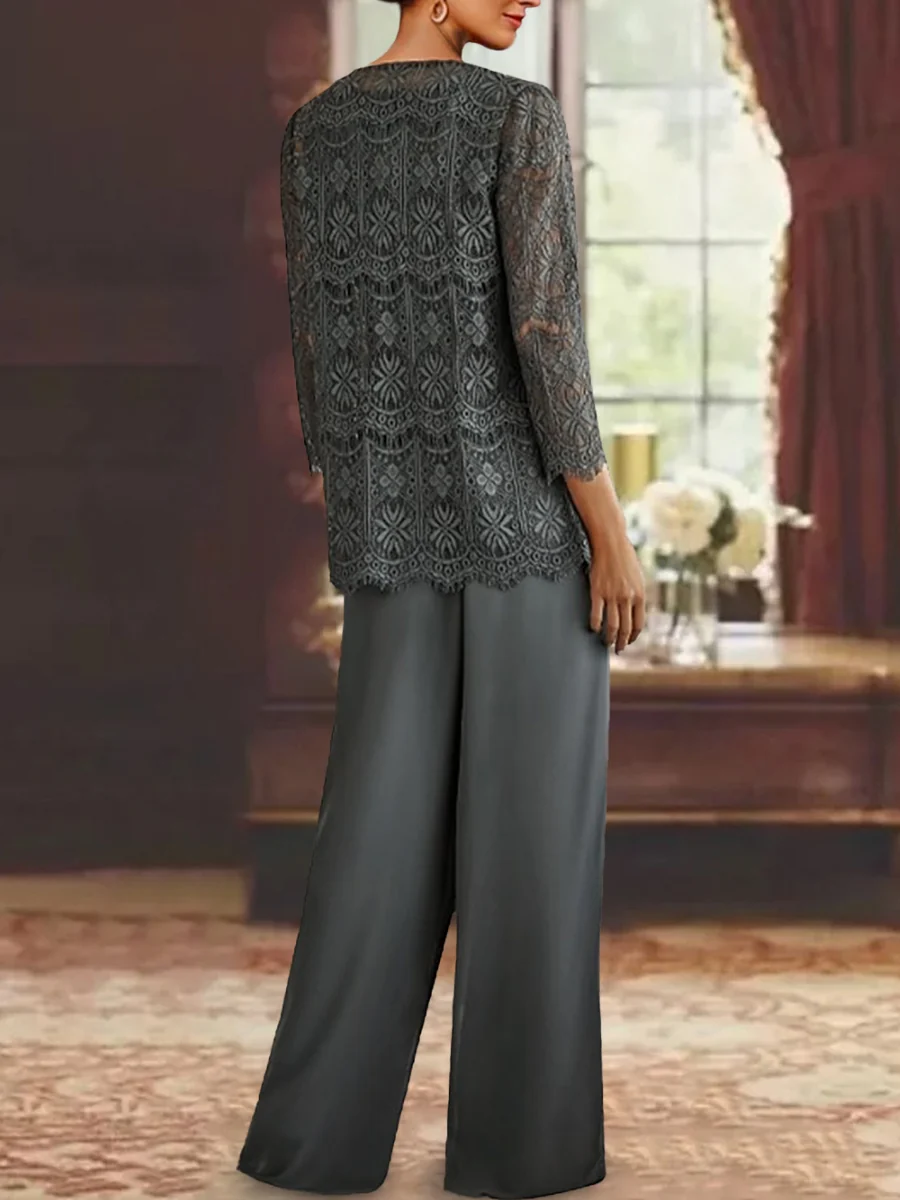 Chiffon Lace Scoop Ankle-Length Mother of the Bride Pantsuits with Jacket - Image 2